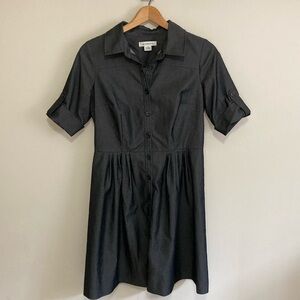 Liz Claiborne dark gray blue denim dress size 6, short sleeve, button down front